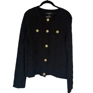 A.Z.I New York women's textured star pattern Knit Cardigan set black Size XL